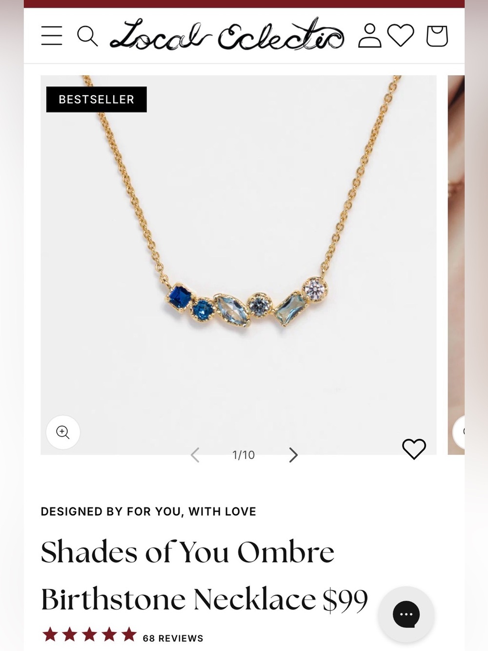 Local Eclectic Shades of You Ombre Birthstone Necklace - Gold with Blue Stones